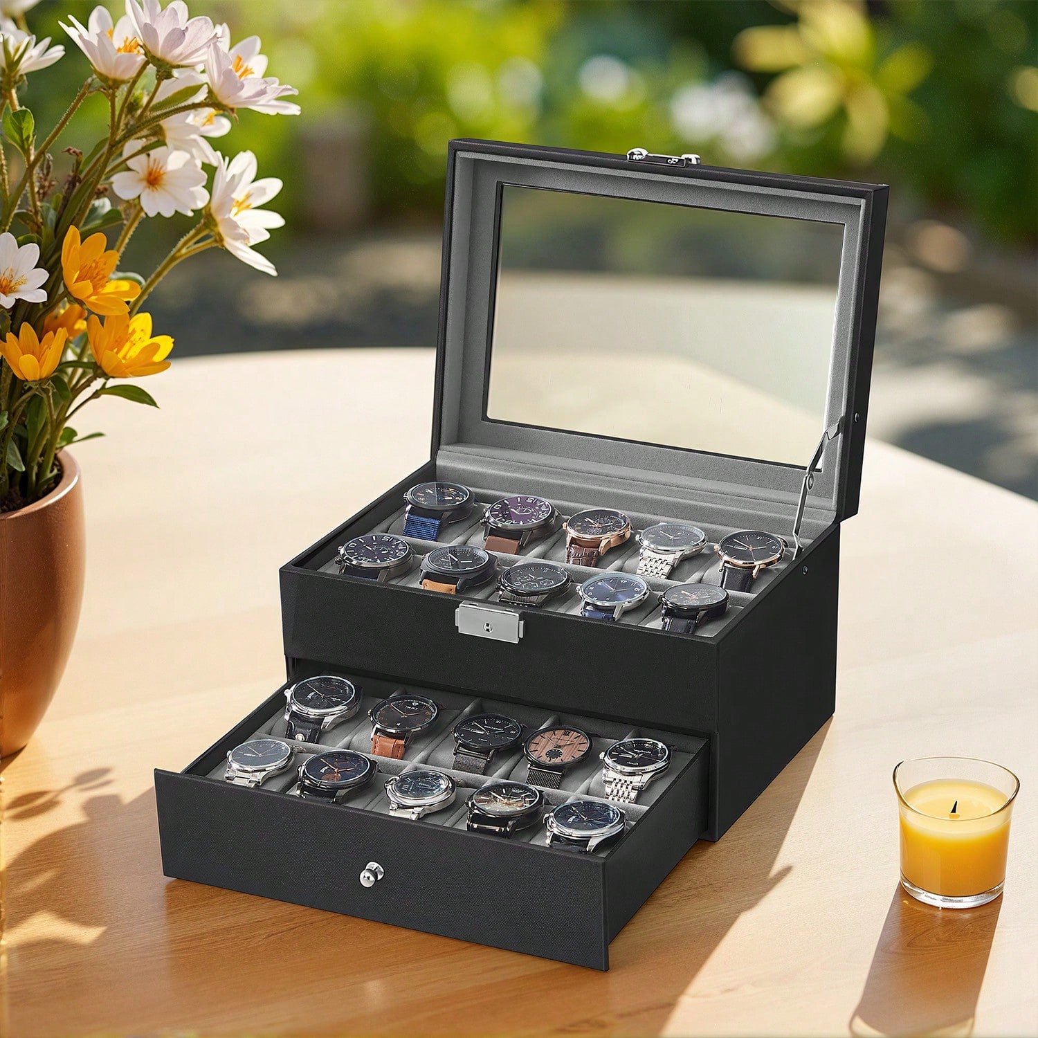 Jewelry Watches Box - Caixa para Relógios com 20 Compartimentos,