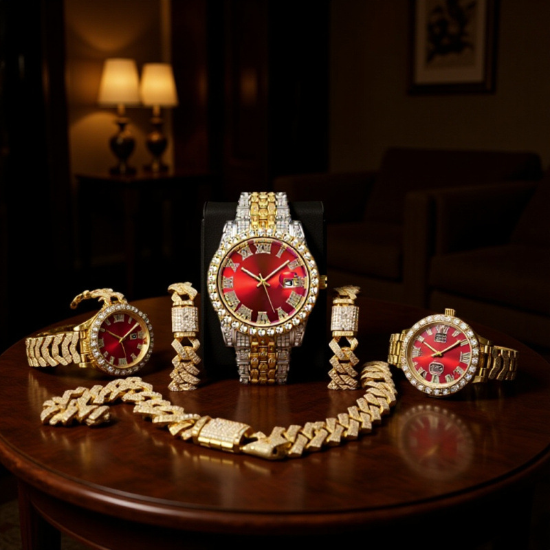 Jewelry Watches Silver - Conjunto de Joias Hip Hop 4